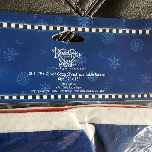 Vtg Brother Sister Design Studio Velvet Cozy Christmas Table Runner Snowman 1999 - Picture 6 of 6
